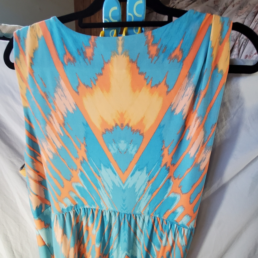 Ruby Red Vibrant Blue and Orange Dress Womens 2X - Picture 7 of 8